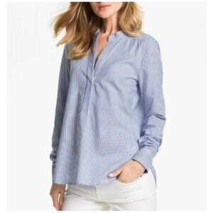 Vince Women's Sz 10 Blue & white Stripe Cotton Tunic Blouse
